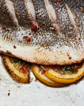 ROASTED SEA BASS WITH GARLIC & CHILLI BUTTER